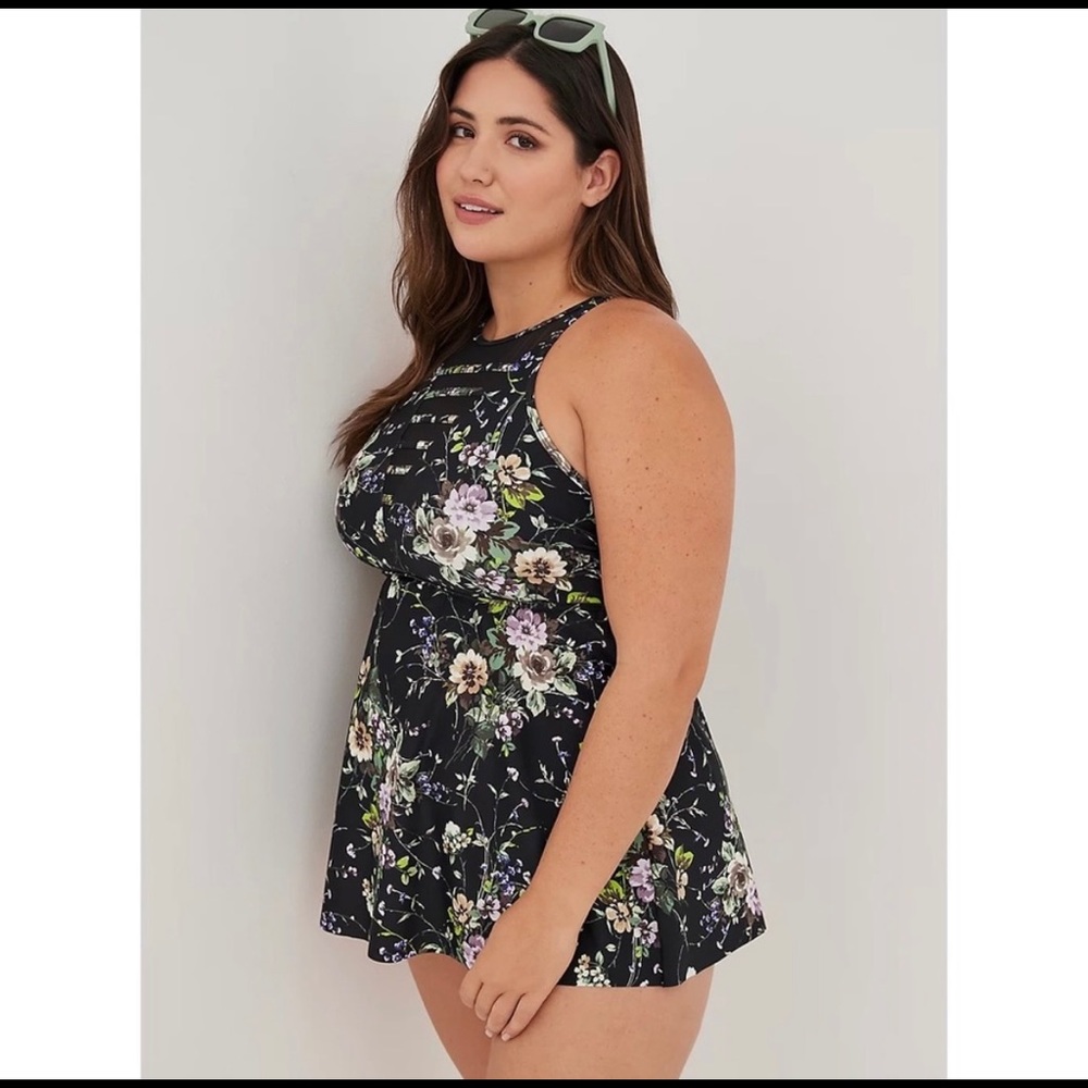 Torrid Strappy High Neck Swim Tankini - Floral Green